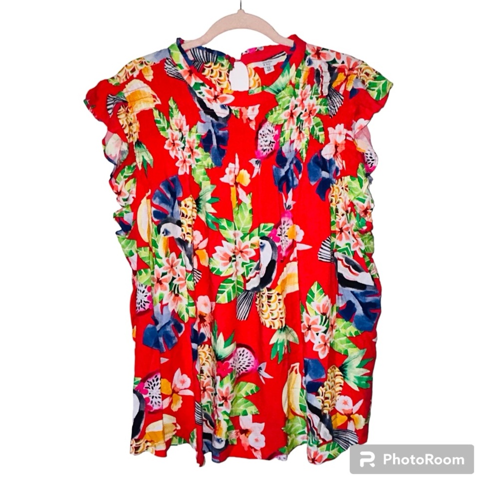 Crown & Ivy Super Soft Lightweight Tropical Plus Blouse Top 3X Multicolor Rayon